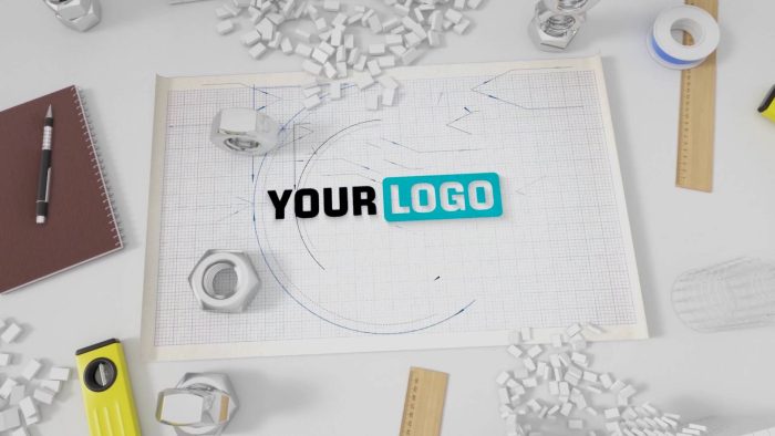 Construction Blueprint Reveal template technical logo animation preview