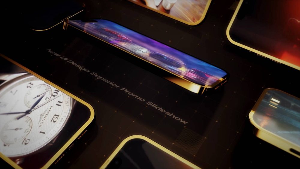Golden Phone Mockup 9 template elegant mobile animation preview