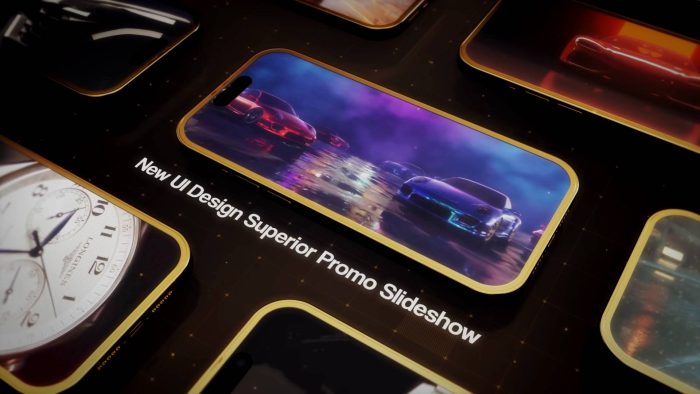 Golden Phone Mockup 9 template elegant mobile animation preview