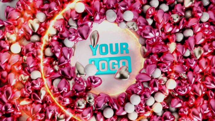 Romantic Hearts logo animation with elegant heart transitions and soft lighting